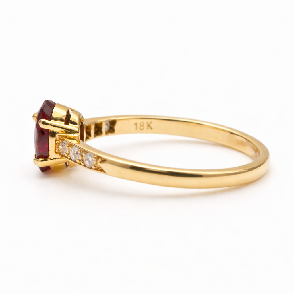 18k Yellow Gold Ruby and Diamond Ring (.81ctw ruby, .10ctw diamond). 